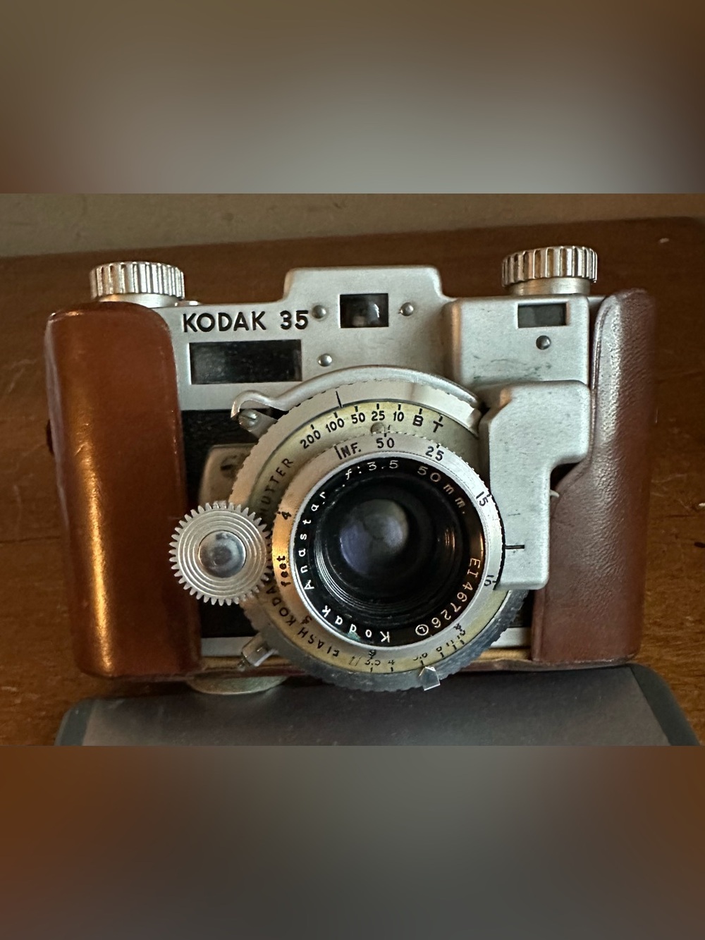 1949 Kodak 35 Rangefinder Camera w/ 50mm Angstar Lens & Leather Field Case